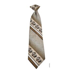Vintage JC Penny The Mens Shop Clip On Tie Necktie Beige‎ Floral Striped EUC